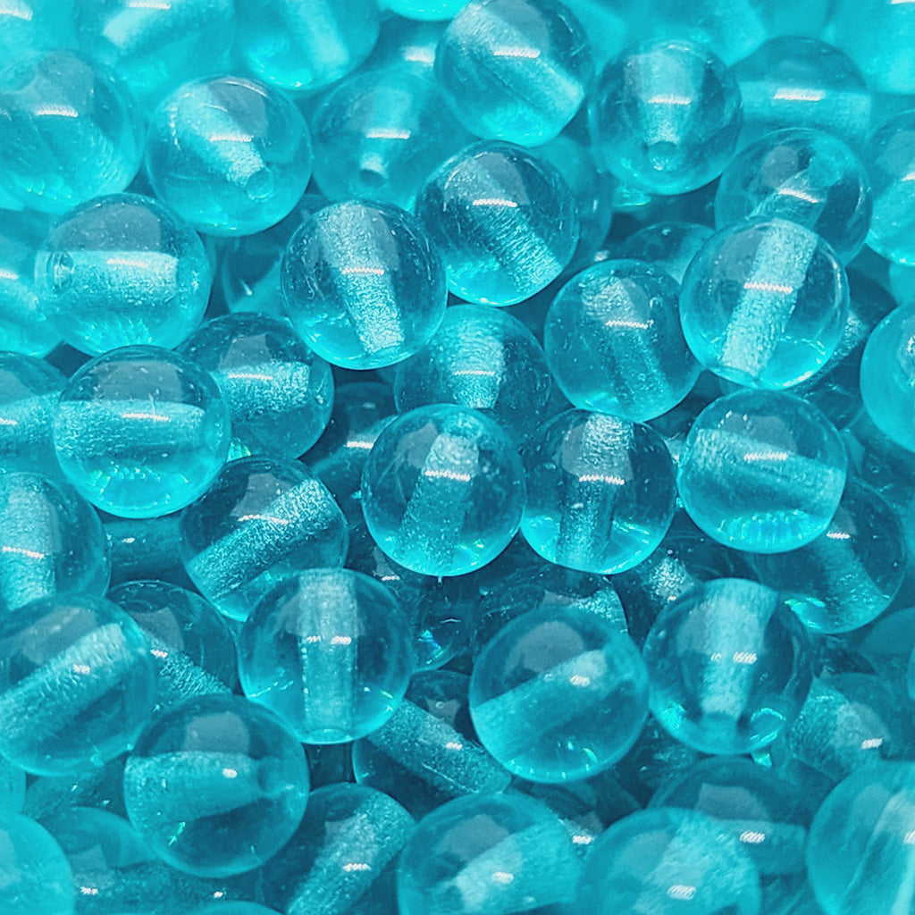 6mm Round Czech Glass Beads (50) - Teal Blue Transparent - Bead Shack