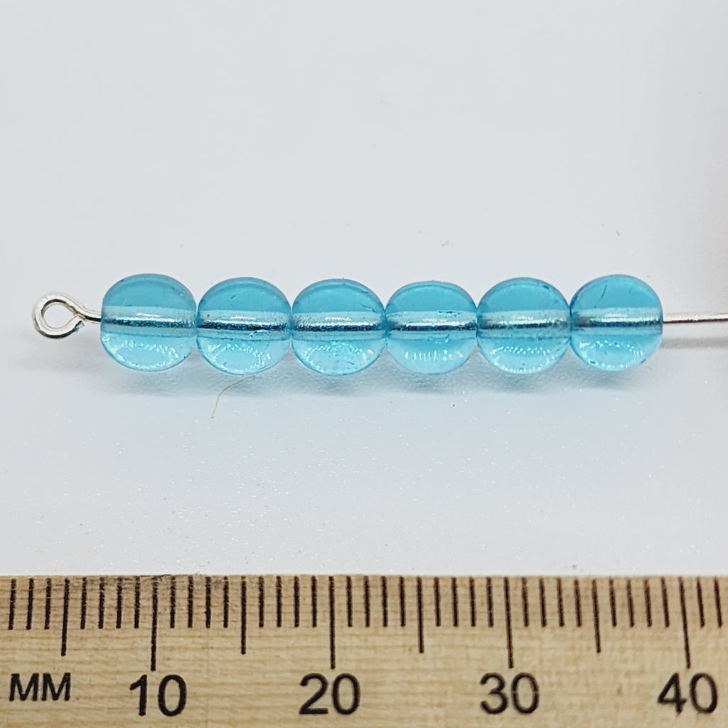 6mm Round Czech Glass Beads (50) - Aqua Transparent - Bead Shack