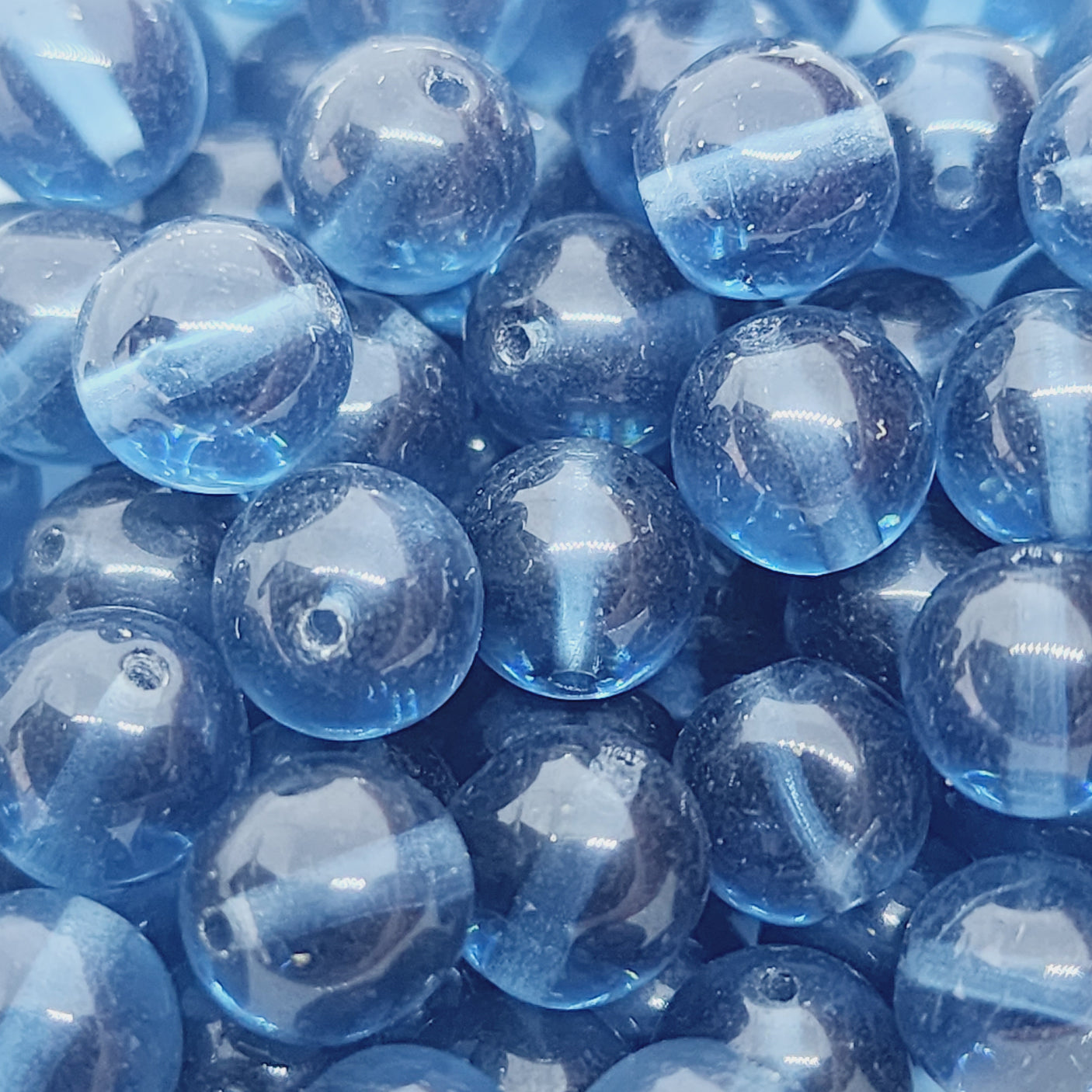 8mm Round (100) - Indicolite Blue Transparent - Vintage Czech Glass Beads