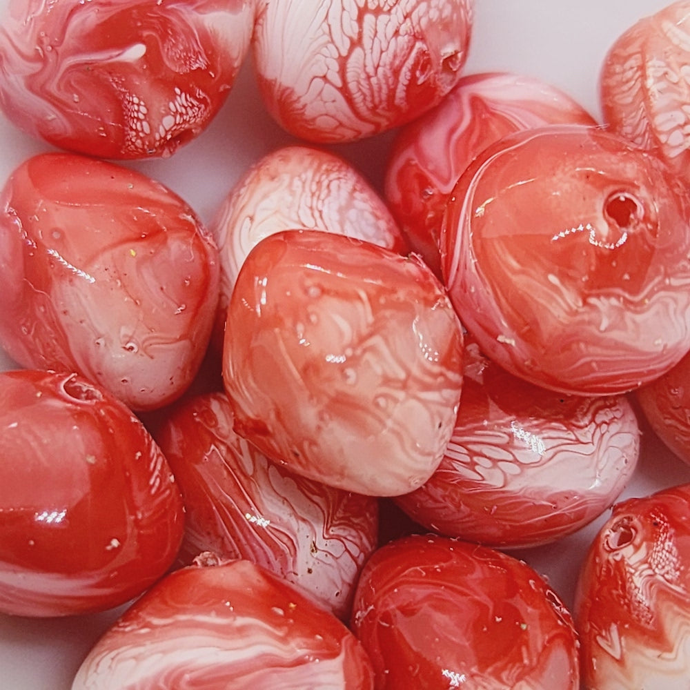 10x12mm Rondelle (50) - Watermelon - Vintage Pastel Marbled Effect Beads