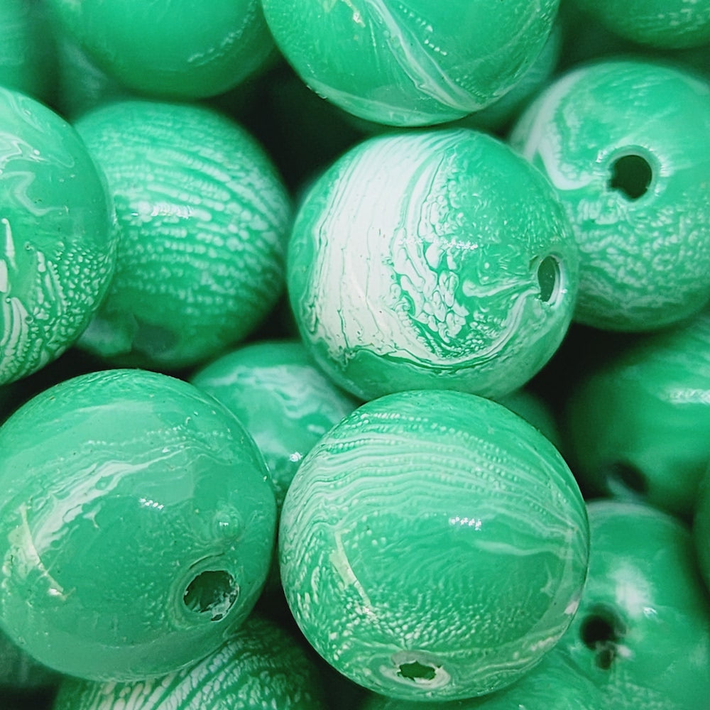 12mm Round (25) - Green - Vintage Pastel Marbled Effect Beads