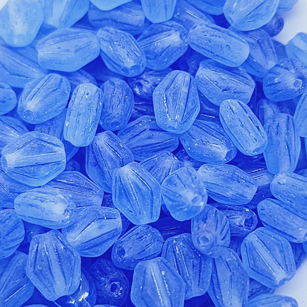 7x5mm Diamond Czech Glass Beads (50) - Water Blue Frosted - Bead Shack