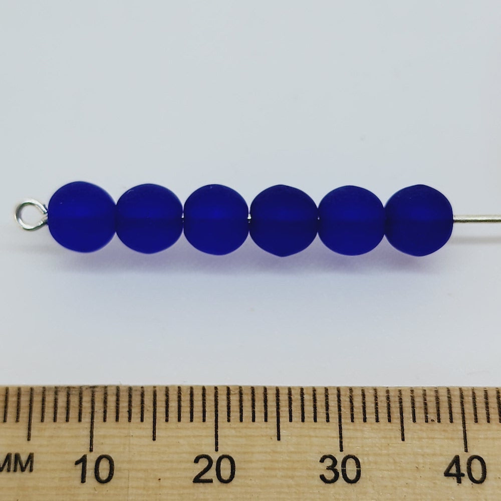 5mm Round Czech Glass Beads (50) - Navy Blue Frosted - Bead Shack