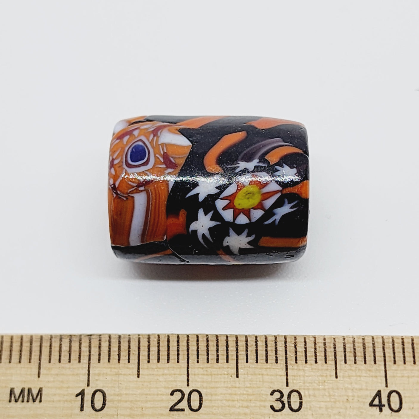 17mm Tube (5) - Orange w. Colours (Furnace-Wound) - Glass Vintage Replica Trade Beadsa