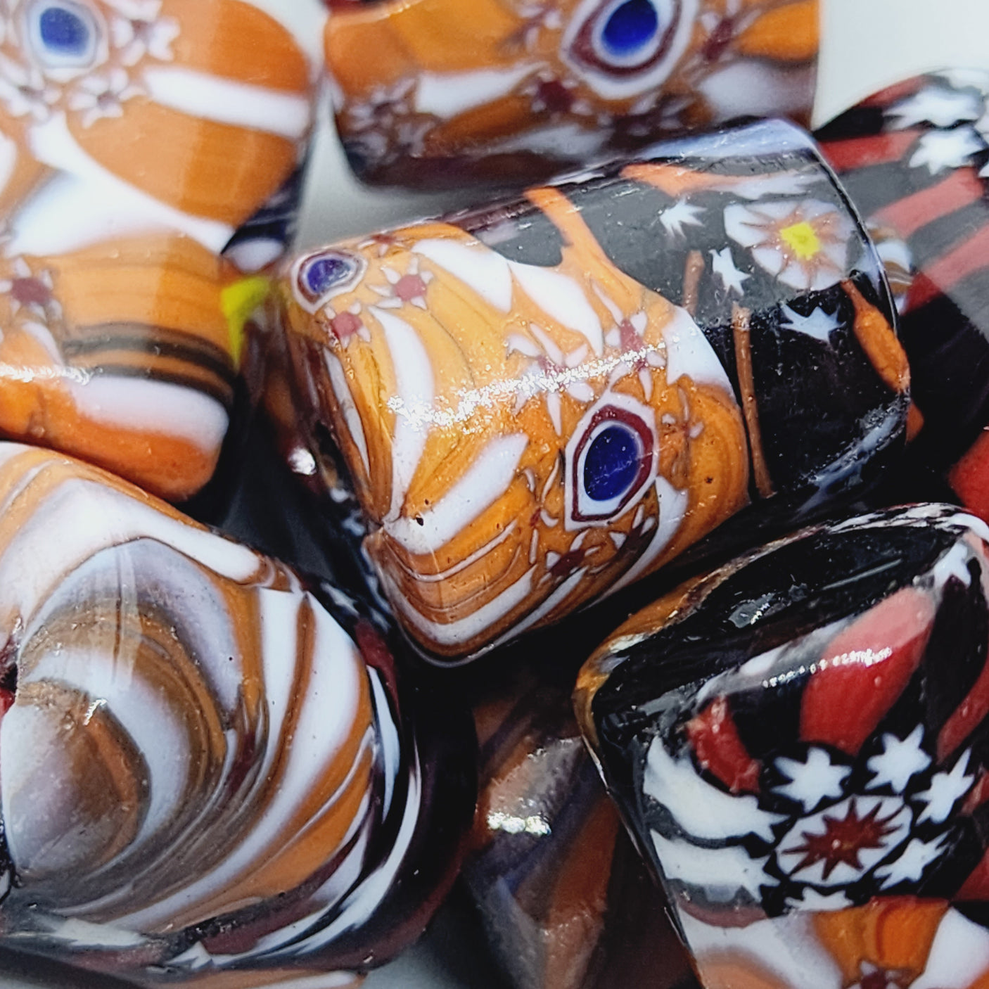 17mm Tube (5) - Orange w. Colours (Furnace-Wound) - Glass Vintage Replica Trade Beadsa