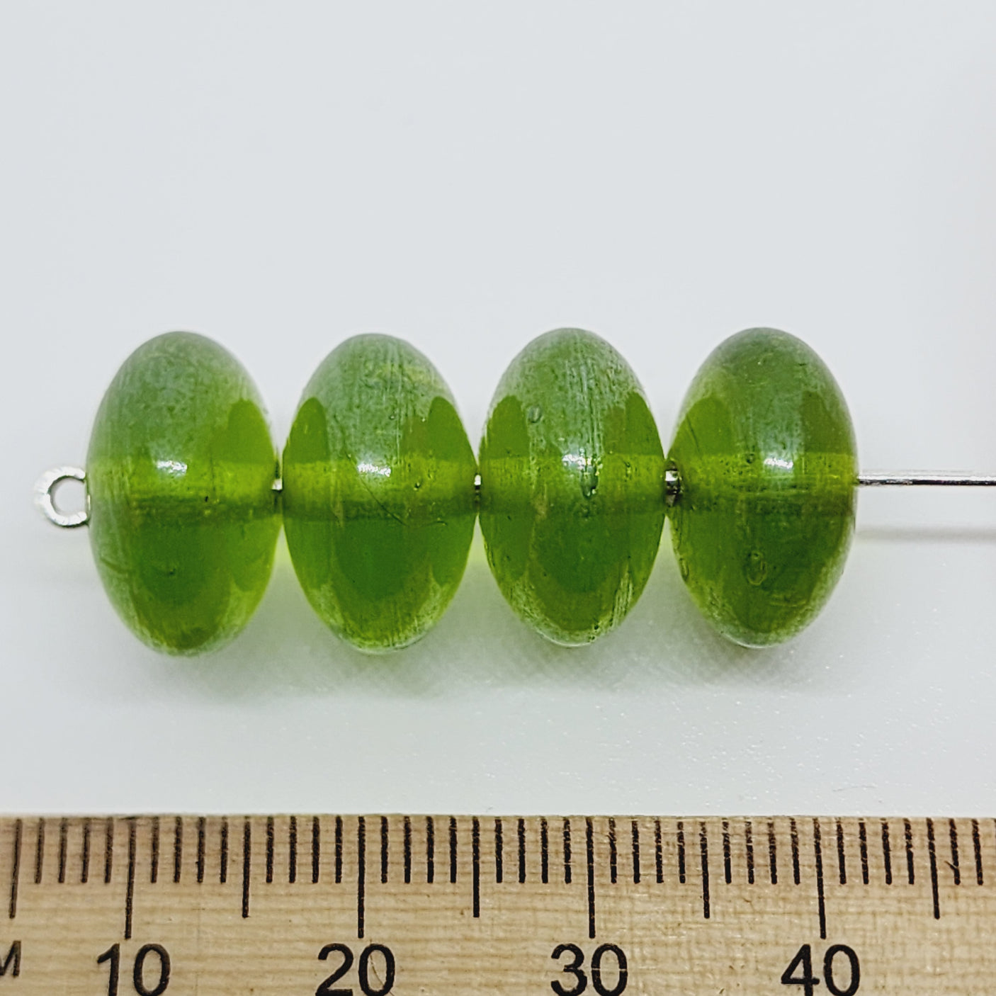 8x14mm Rondelle (25) - Transparent Green Lustre - Indian Glass Vintage Beads