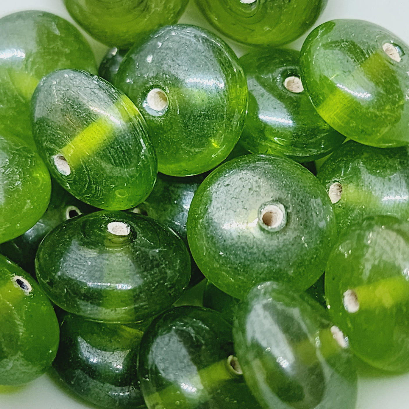 8x14mm Rondelle (25) - Transparent Green Lustre - Indian Glass Vintage Beads