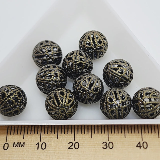 10mm Filigree Bead (10) - Ancient Gold - Bead Shack