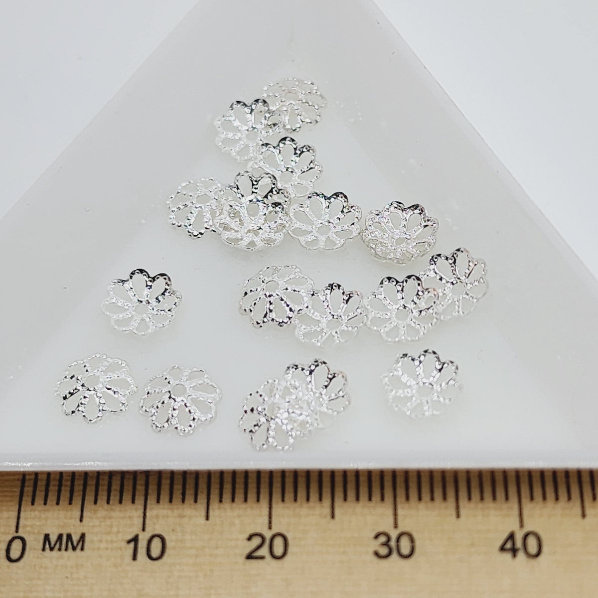 7mm Bead Cap (50) - Silver - Filigree