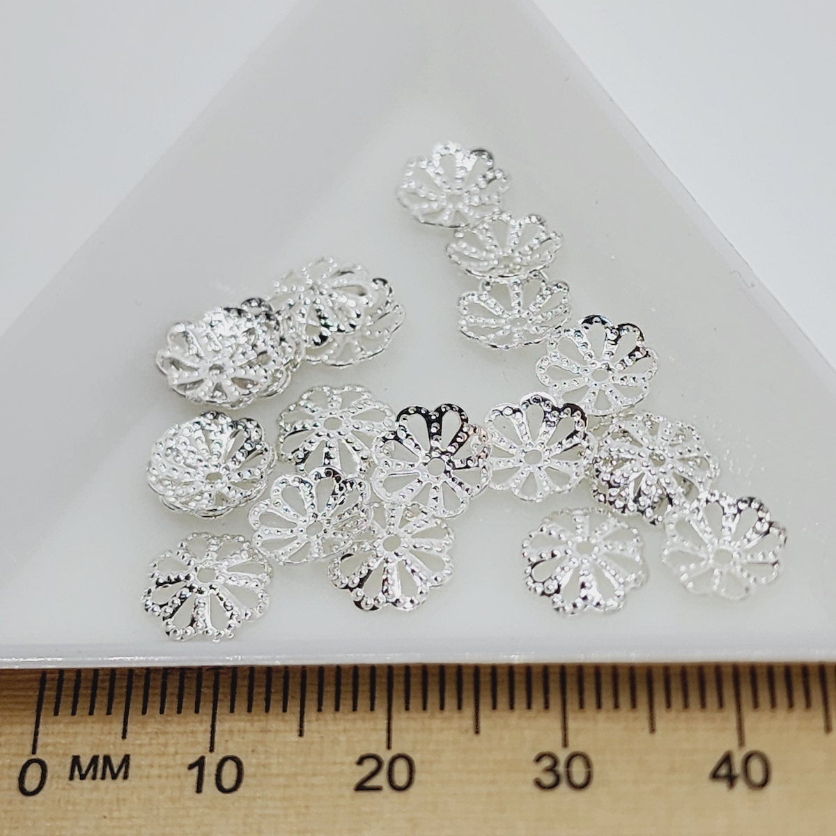 8mm Bead Cap (50) - Silver - Filigree