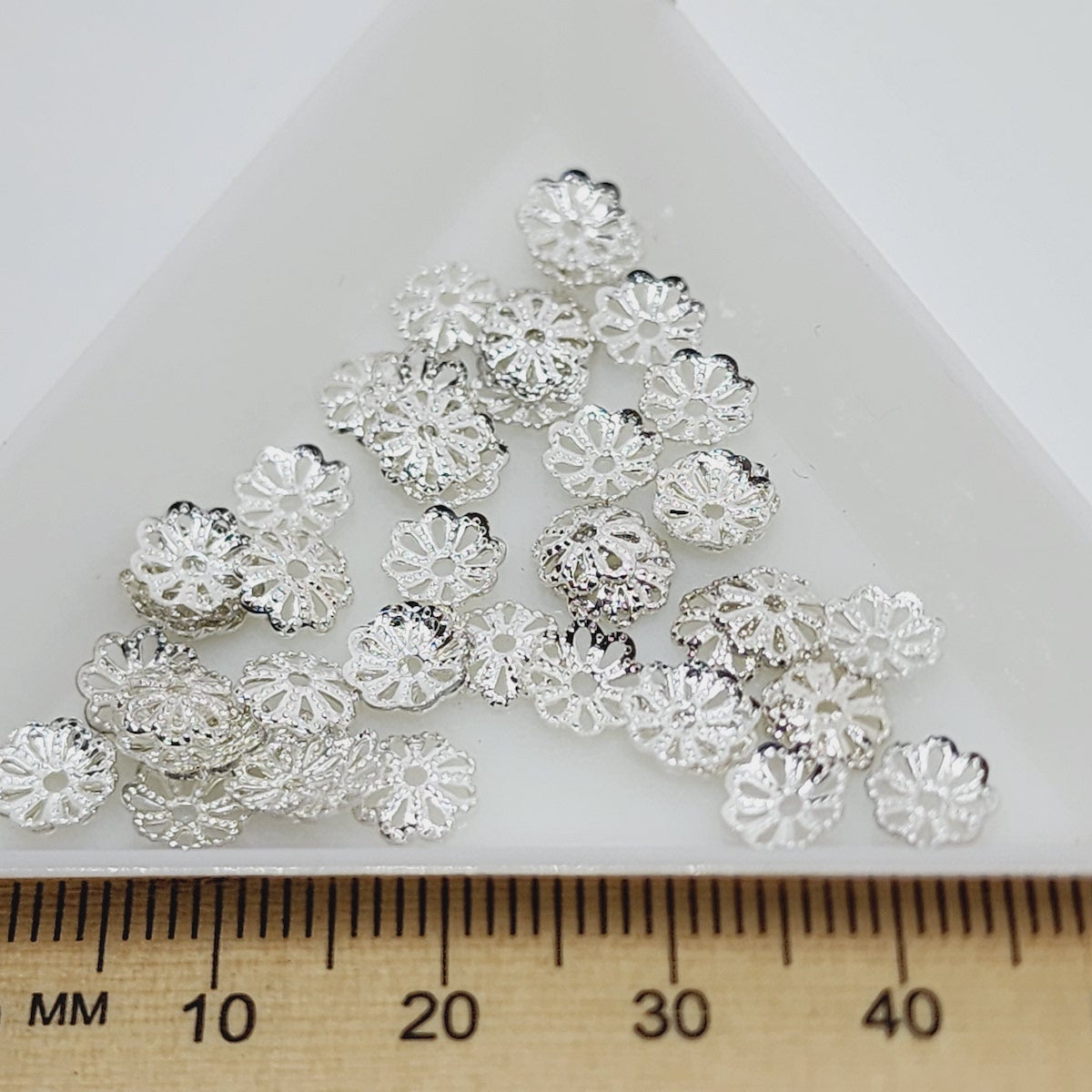 6mm Bead Cap (50) - Silver - Filigree