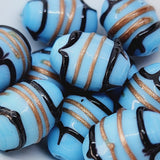 19x14mm Oval (10) - Light Blue w. Aventurine & Black - Glass Vintage Replica Trade Lampwork Beads