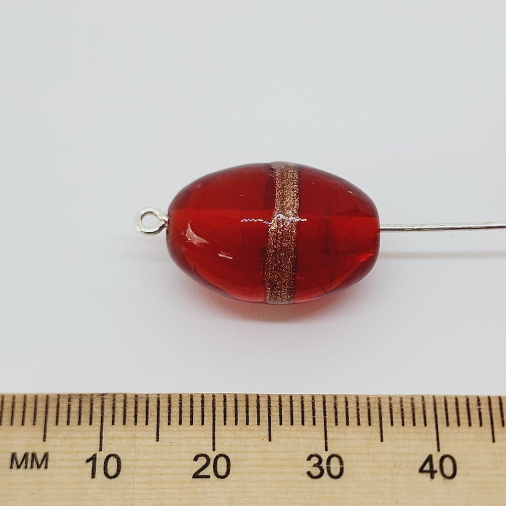 19x14mm Oval (10) - Red Transparent w. Aventurine - Glass Vintage Replica Trade Lampwork Beads