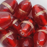 19x14mm Oval (10) - Red Transparent w. Aventurine - Glass Vintage Replica Trade Lampwork Beads