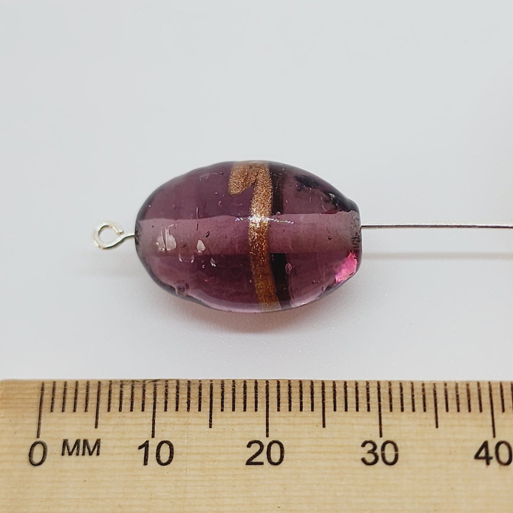 19x14mm Oval (10) - Light Amethyst Transparent w. Aventurine - Glass Vintage Replica Trade Lampwork Beads