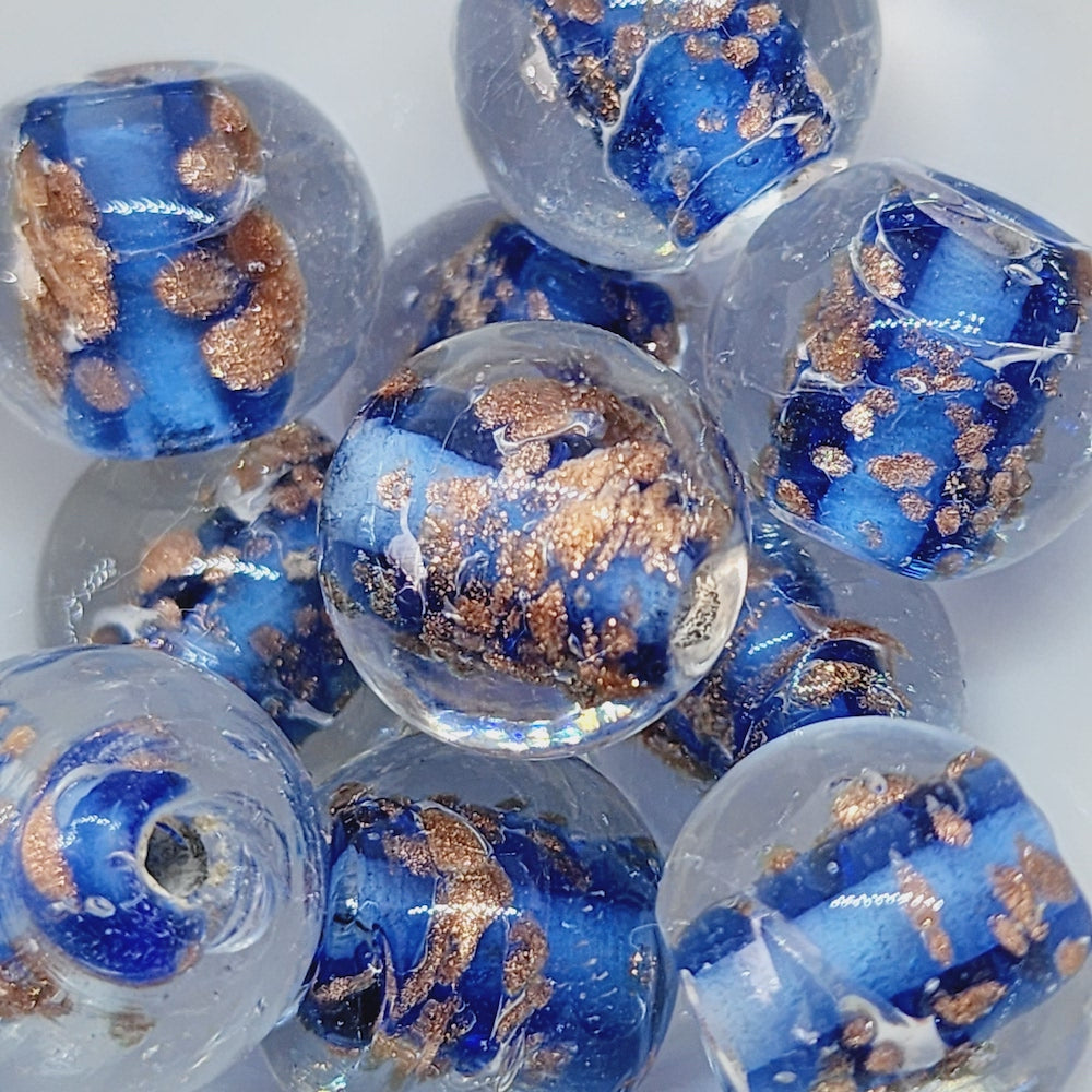 14mm Round  Blue w. Foil Qty: 10