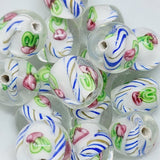 Candy Cane Bead (10) - White - Vintage Handmade Glass Lampwork Beads