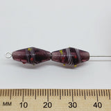 Candy Cane Bicone Bead (10) - Transparent Dark Amethyst - Vintage Handmade Glass Lampwork Beads