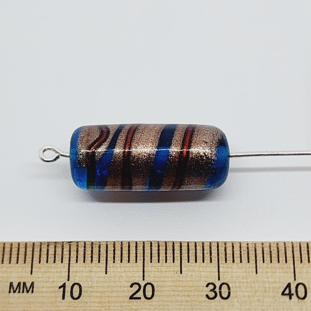 23x10mm Tube (10) - Aqua Transparent w. Aventurine & Red - Vintage Handmade Glass Lampwork Beads