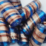 23x10mm Tube (10) - Aqua Transparent w. Aventurine & Red - Vintage Handmade Glass Lampwork Beads