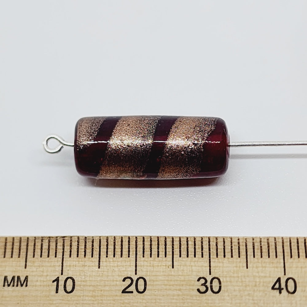 23x10mm Tube (10) - Red Transparent w. Aventurine - Vintage Handmade Glass Lampwork Beads - Bead Shack
