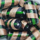 23x10mm Tube (10) - Green Transparent w. Aventurine - Vintage Handmade Glass Lampwork Beads