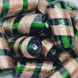 23x10mm Tube  (10) - Green Transparent w. Aventurine - Vintage Handmade Glass Lampwork Beads