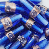 23x8mm Rice (10) - Transparent Blue w. Aventurine - Vintage Indian Lampwork Beads