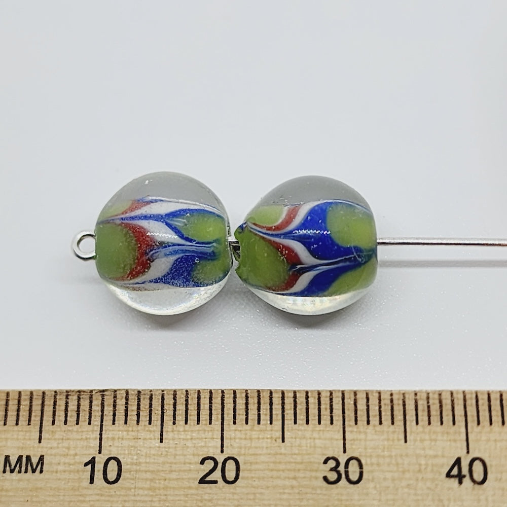 Retro Marble Style Bead (10) - Vintage Handmade Glass Lampwork Beads