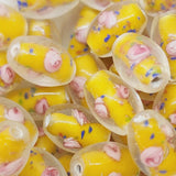 Floral Bicone Bead (10) - Yellow - Vintage Handmade Glass Lampwork Beads