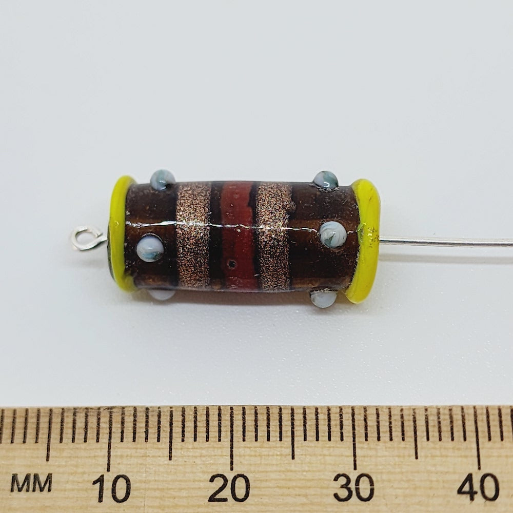 23x10mm Tube (5) - Amber Transparent w. Aventurine - Vintage Indian Lampwork Beads