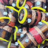 23x10mm Tube (5) - Amber Transparent w. Aventurine - Vintage Indian Lampwork Beads