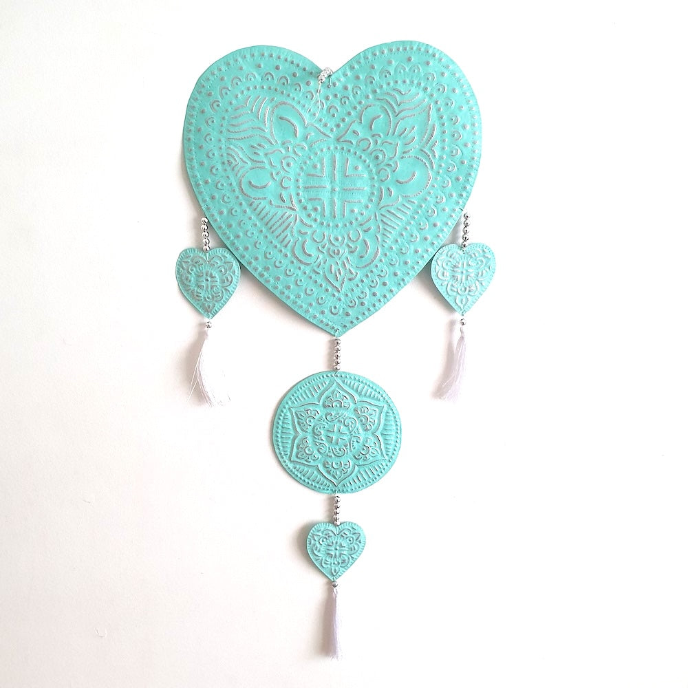 Pressed Metal Hanger Decoration - Heart - Mint