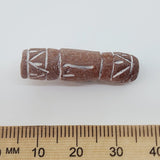 30mm Tube (10) - Brown Terracotta w. White - Vintage Clay Beads