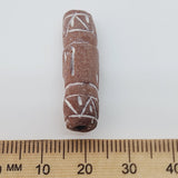 30mm Tube (10) - Brown Terracotta w. White - Vintage Clay Beads