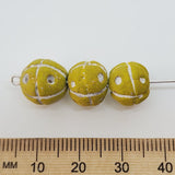 13mm Round Beads (10) - Yellow w. Cross & Dots - Vintage Clay Beads