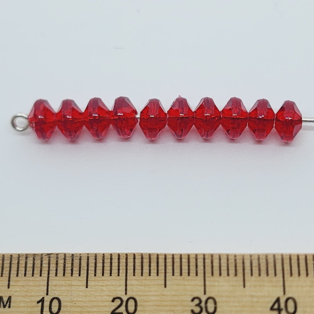Ruby Red Transparent - 4x6mm Faceted Rondelles (100) - Acrylic Fun Beads