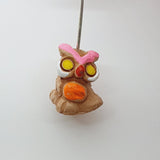 Rare Owl Bead (1) - Pink & Orange - Terracotta Clay Hand Painted Vintage Beads