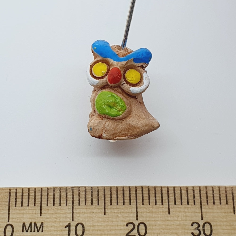 Rare Owl Bead (1) - Green & Blue - Terracotta Clay Hand Painted Vintage Beads