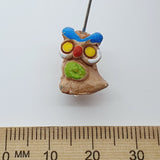 Rare Owl Bead (1) - Green & Blue - Terracotta Clay Hand Painted Vintage Beads