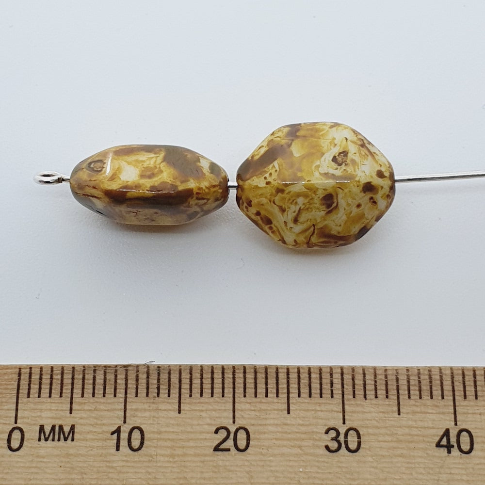 15x13mm Shield (100) - Brown Picasso - Vintage Czech Glass Beads