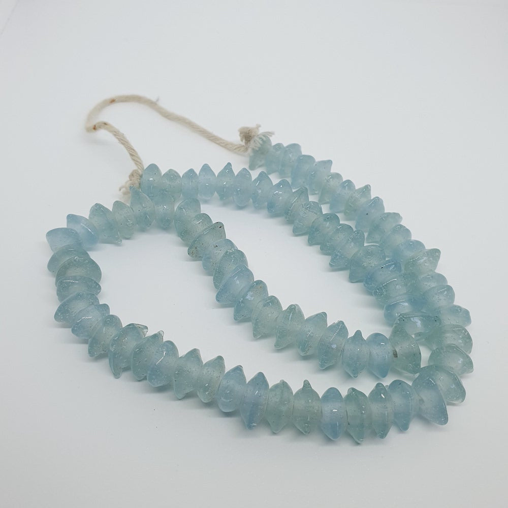 Triangle Rondelle - Water Blue Transparent - Java Glass Lampwork Beads - (1 strand)