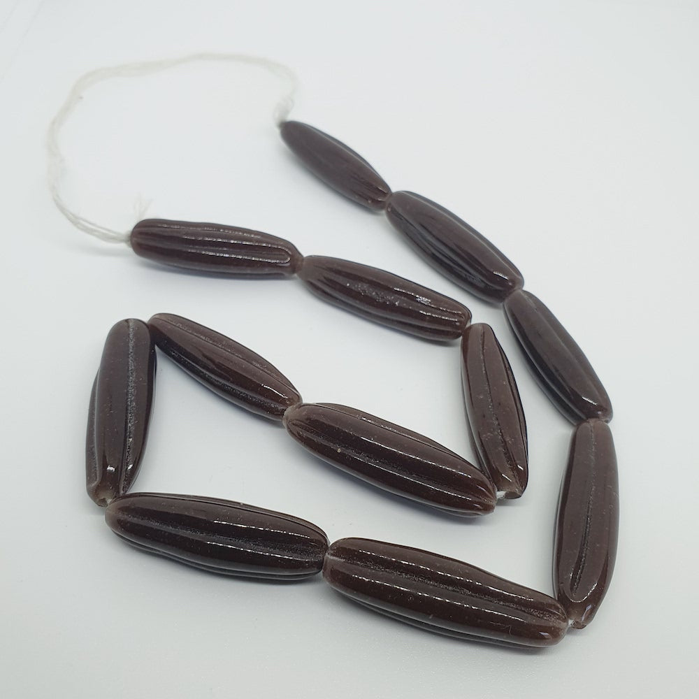 Starfruit Long - Chocolate Brown Opaque - Java Glass Lampwork Beads - (1 strand)
