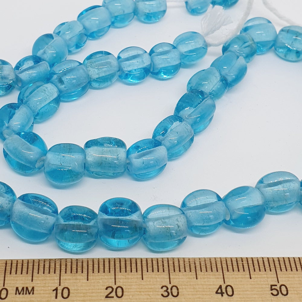 Melons - Light Blue Transparent - Java Glass Lampwork Beads - (1 strand)