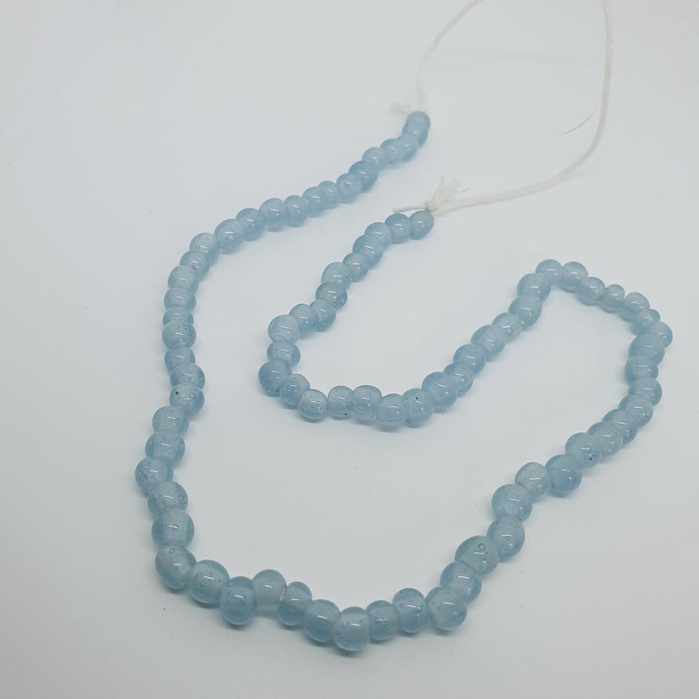 5~6mm Round - Light Blue Transparent - Java Glass Lampwork Beads - (1 strand)