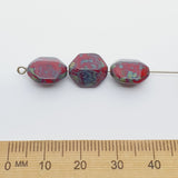 12x10mm Shield (10) - Red Opaque w. Green Picasso - Vintage Czech Glass Beads