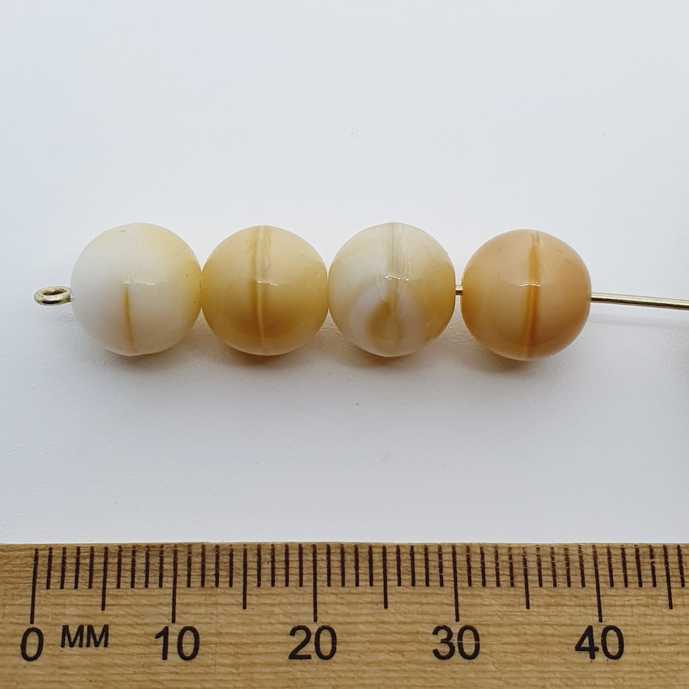 10mm Round (10) -  Caramel/White Swirl - Vintage Czech Glass Beads