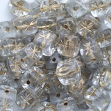 6mm Cube (25) - Clear Transparent w. Gold - Vintage Czech Glass Beads