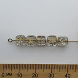 6mm Cube (25) - Clear Transparent w. Gold - Vintage Czech Glass Beads
