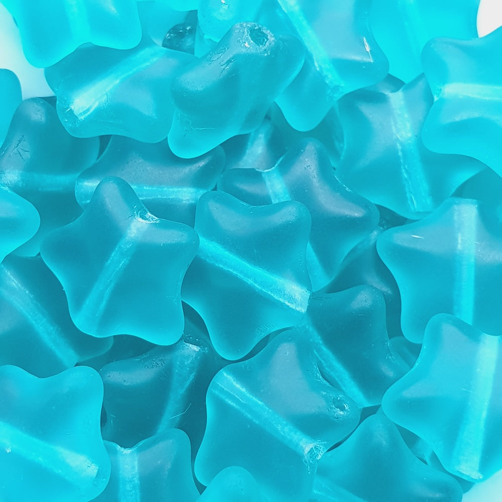 12mm Star (10) - Aqua Transparent Frosted - Vintage Czech Glass Beads